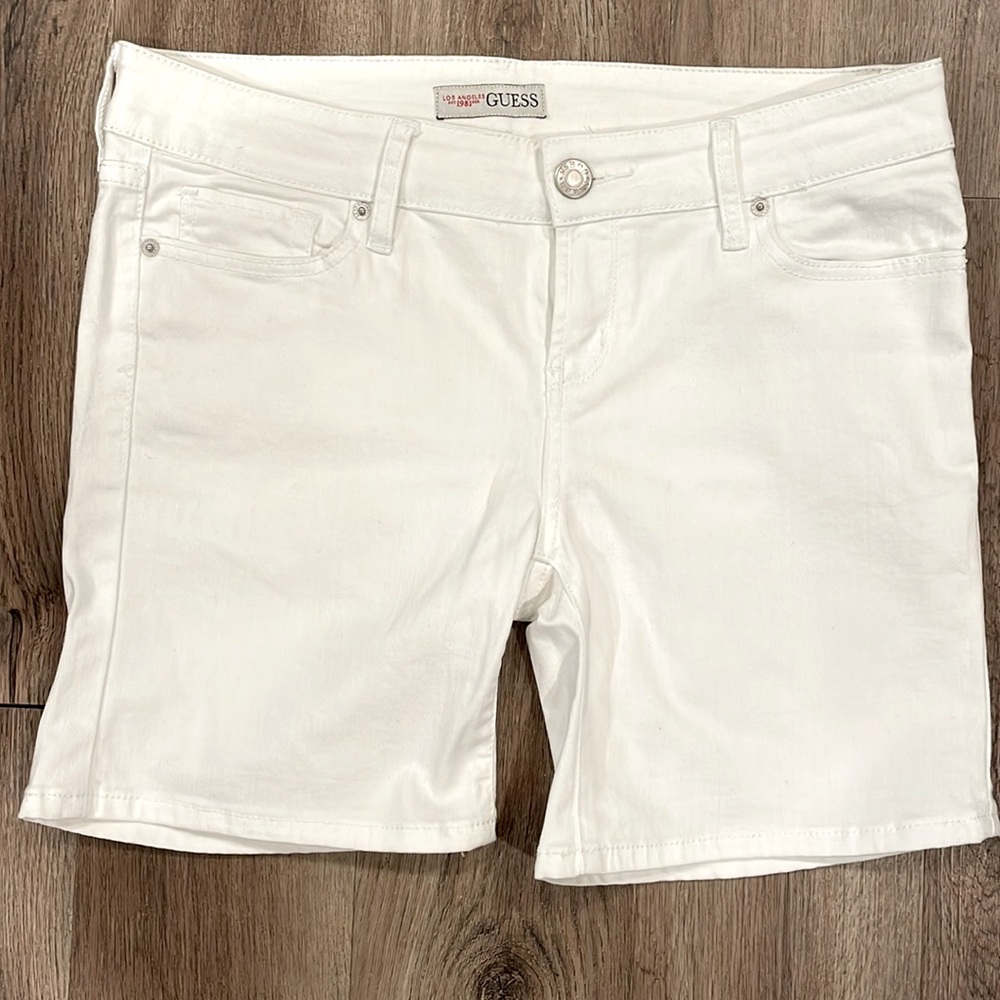 Guess Women’s 1981 Denim Midi Shorts- Size 29- Optic White